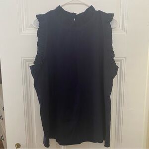 banana republic navy blue ruffle neck tank